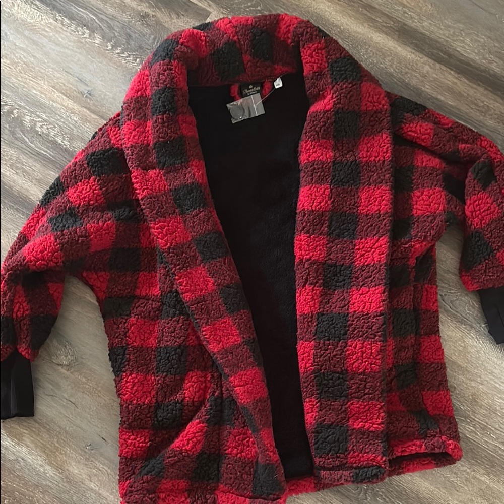 BumbleBella Red and Black Plaid Sherpa Jacket - Picture 2 of 4